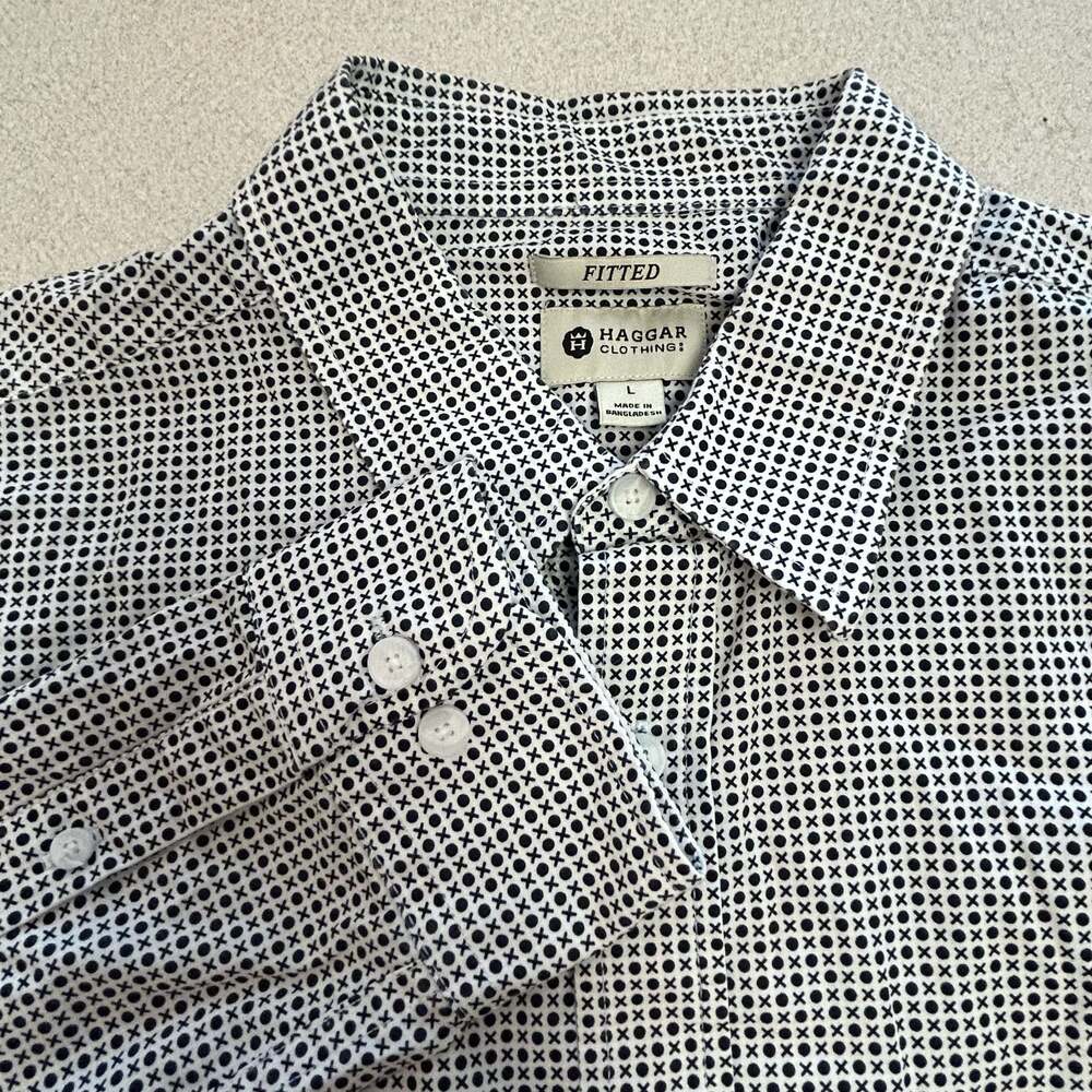 Haggar Clothing Fitted Long Sleeve Button Down Shirt Size L